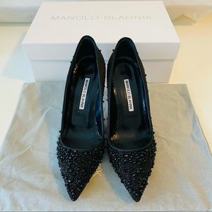 NWT | Manolo Blahnik Silk and Crystal Heels